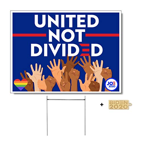 Made and Ships in USA - 3 Piece Bonus Biden Pack - Large Biden Sign- United Not Divided - 18''x24'' Double Sided Yard Sign - Biden Corrugated Yard Signs - Garden Stake Included