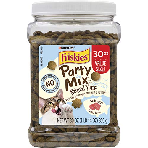 Purina Friskies Made in USA Facilities, Natural Cat Treats, Party Mix Natural Yums With Real Tuna - 30 oz. Canister