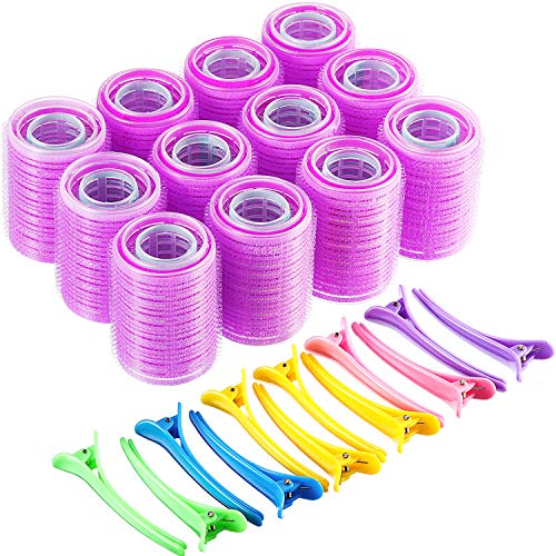 Self Grip Hair Rollers Set, Self Holding Rollers and Multicolor Plastic Duck Teeth Bows Hair Clips Hairdressing Curlers for Women, Men and Kids (44 mm, 36 mm, 25 mm, 48 Pieces)