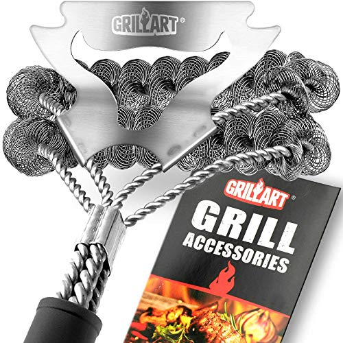 GRILLART Grill Brush Bristle Free & Scraper - Safe BBQ Brush for Grill - Non Wire Stainless Grill Cleaner/Cleaning Brush - Best Rated BBQ Accessories Scrubber - Safe for Porcelain/Gas/Charbroil Grates