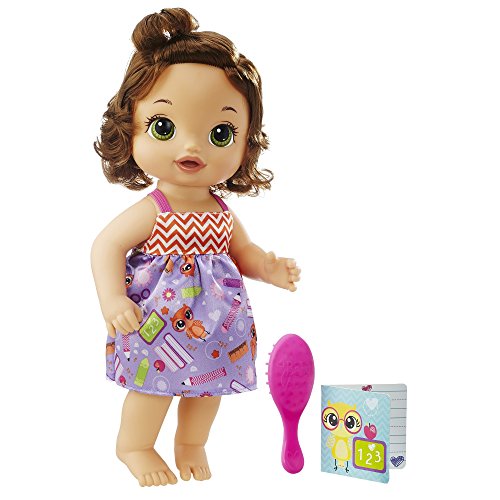BABY ALIVE READY FOR SCHOOL BABY: Brown Hair Baby Doll, School-Themed Dress, Doll Accessories Include Notebook & Brush, Doll For 3-Year-Old Girls and Boys and Up,Multicolor