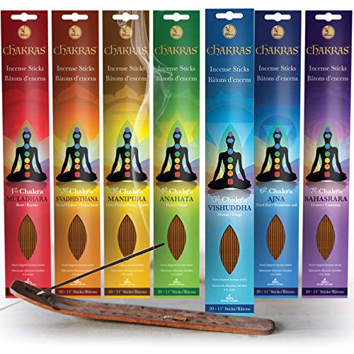 Chakras Incense Sticks, Perfect For Meditation, Reiki, Yoga, Relaxation, & Healing. Natural Hand Dipped Incense Variety Set, Cleanse & Purify Your Space. Made With Natural Bamboo For A Clean Burn