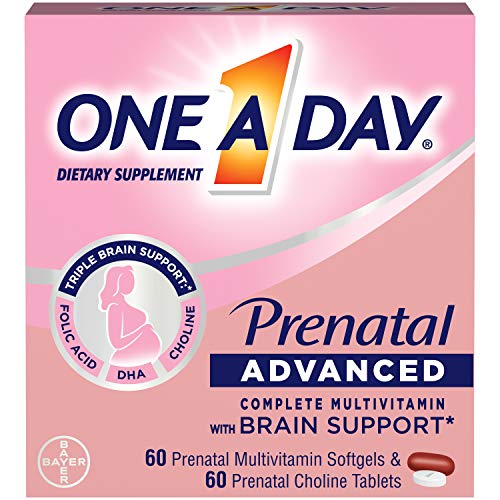 One A Day Women’s Prenatal Advanced Complete Multivitamin with Brain Support* with Choline, Folic Acid, Omega-3 DHA & Iron for Pre, During and Post Pregnancy, 60+60 Count