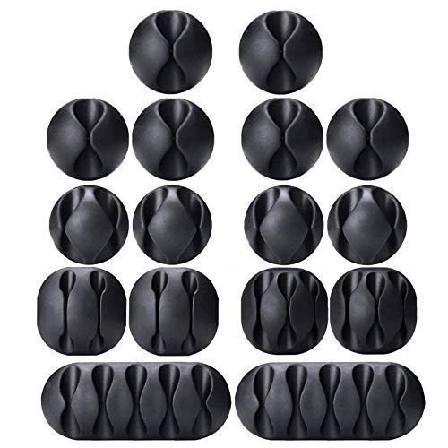 OHill Cable Clips, 16 Pack Black Cord Organizer Cable Management for Organizing Cable Cords Home and Office, Self Adhesive Cord Holders