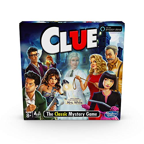 Hasbro Clue Game; Incudes The Ghost of Mrs. White; Compatible with Alexa (Amazon Exclusive); Mystery Board Game for Kids Ages 8 and Up