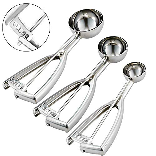 Saebye Cookie Scoop Set, Ice Cream Scoop Set, 3 PCS Cookie Scoops for Baking Include Large-Medium-Small Size, Select 18/8 Stainless Steel, Secondary Polishing