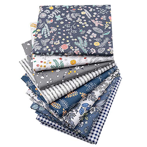 Hanjunzhao Checked Striped Floral Quilting Fabric, Dark Blue Gray Fat Quarters Fabric Bundles,18 x 22 inches