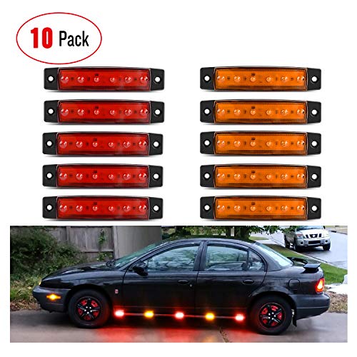 Nilight 10 PCS Amber Red 3.8” 6 LED Amber Side Marker Light Indicator Light Rear side Marker Light for Truck Trailer RV Cab Boat Bus Lorry LED Marker Light Clearance Light, 2 Years Warranty.