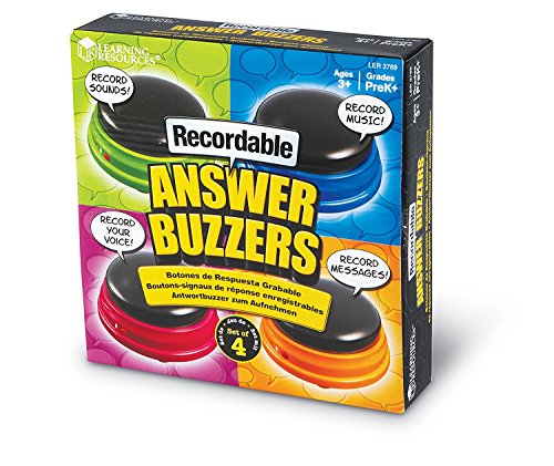 Learning Resources Recordable Answer Buzzers, Personalized Sound Buzzers, Talking Button, Set of 4, Ages 3+