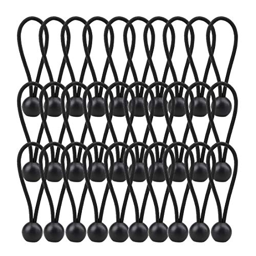 30 Pack Bungee Balls, Taomoder Black Bungee Cord HeavyWeight 4 inches Tarp Bungee Cords Tie Down Straps Multifunction Elastic Rope for Camping, Tents, Cargo, Projector Screen, Canopy Tent