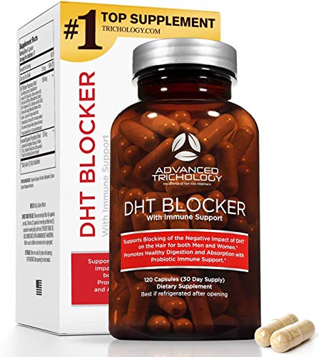 Advanced Trichology DHT Blocker with Immune Support - Hair Loss Supplements, High Potency Saw Palmetto, Green Tea & Probiotics, Gluten-Free, Vegetarian - 120-count bottle - 90 Day