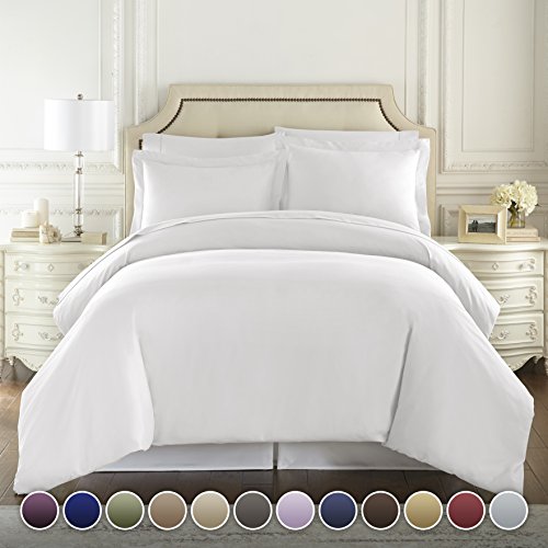 Hotel Luxury 3pc Duvet Cover Set-1500 Thread Count Egyptian Quality Ultra Silky Soft Premium Bedding Collection-Queen Size White