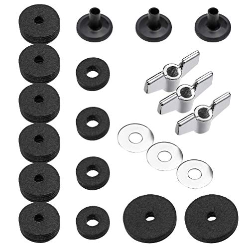 21Pcs Cymbal Replacement Accessories, Uspacific Cymbal Felts Hi-Hat Clutch Felt Hi Hat Cup Felt Cymbal Sleeves with Base Wing Nuts and Cymbal Washer for cymbal stackers