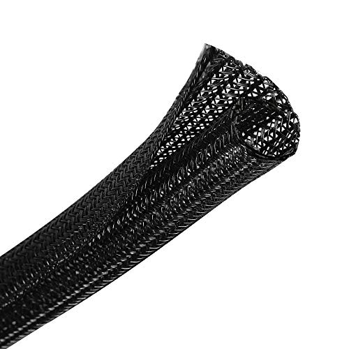 CrocSee 10ft - 1 inch Braided Cable Management Sleeve Cord Protector - Self-Wrapping Split Wire Loom for TV/Computer/Home Theater/Engine Bay - Black