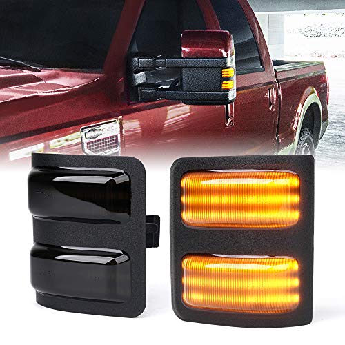 Xprite Smoke Lens Side Mirror Sequential Amber LED Turn Signal Marker Lights & Switchback White Parking Light Compatible with 2008-2016 Ford F250 F350 F450 Super Duty - 1 Pair