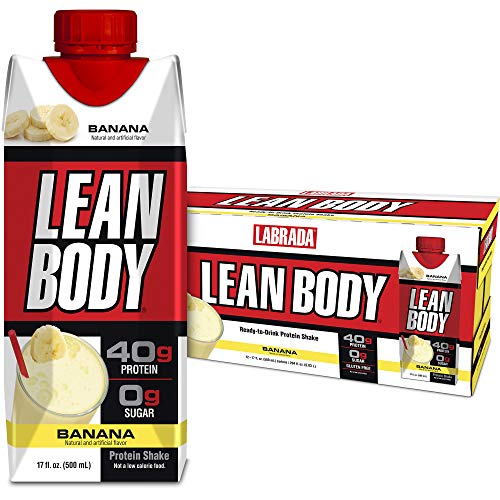 Lean Body Ready-to-Drink Banana Protein Shake, 40g Protein, Whey Blend, 0 Sugar, Gluten Free, 22 Vitamins & Minerals, (Recyclable Carton & Lid - Pack of 12) LABRADA