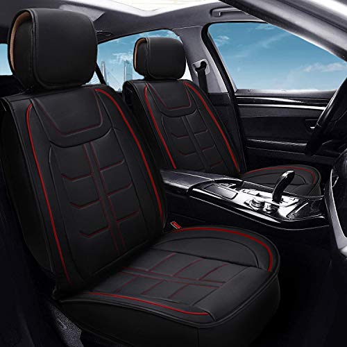 PLTCAT 5 Car Seat Covers Full Set, Whole-seat Coverage Waterproof Leather, Fit for Universal Sedans&Suvs (Black&Red)