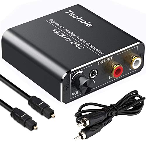 Digital to Analog Audio Converter-Upgrade Volume Adjustable Techole Aluminum Optical to RCA with Optical &Coaxial Cable. Digital SPDIF TOSLINK to Stereo L/R &3.5mm Jack DAC Converter for PS4 Xbox DVD