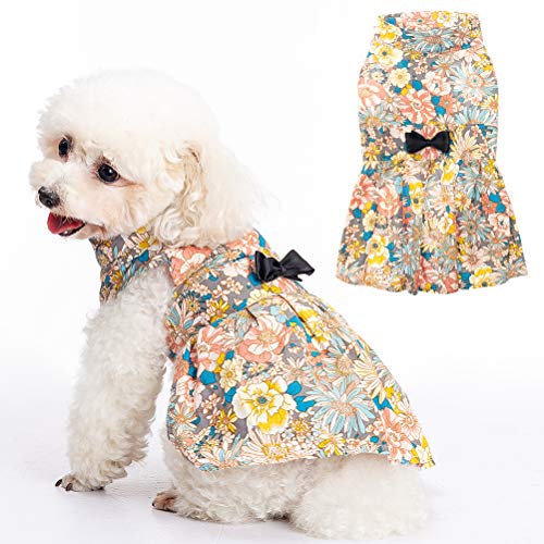 SCENEREAL Cute Flower Girl Dog Dress Pet Clothes - Beautiful Pet Puppy Skirt Full of Flower Patterns, Perfect for Daily Wear, Holidays and Taking Photos