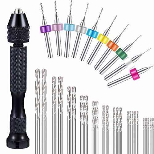 36 Pieces Hand Drill Set, Include Pin Vise Hand Drill, Mini Drills and Twist Drills for Craft Carving DIY (0.3-1.2 mm PCB Drill)
