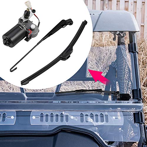 12V Electric Windshield Wiper Motor Kit, Universal Compatible with most UTV RZR Ranger 570 900 1000, 2020 Defender Pro, 90 Degree Sweep, 16 Inch Wiper Blade