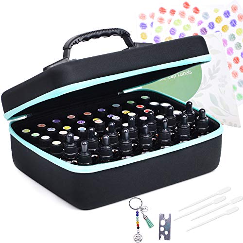 Essential Oil Carrying Organizer Storage Case (Carry Handle On Top) Holds 48-68 Small Bottle Box/Roller Bottles for 5ml 10ml 15ml 20ml 30ml /1oz with Free Writable Labels Opener