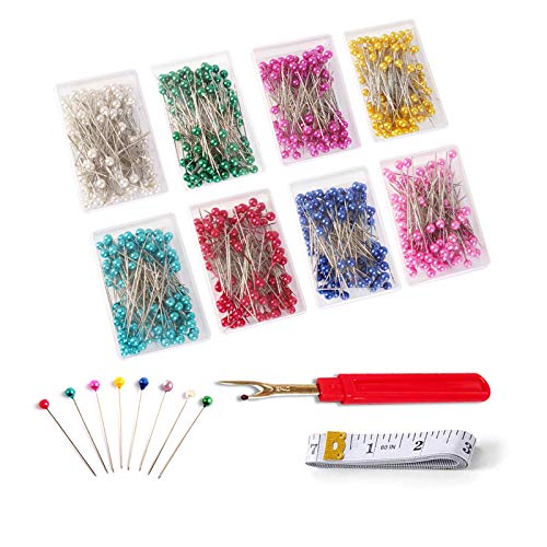 Sewing Pins – 800 PCS Peal Needles, Straight Quilting Pins for Dressmaking, Jewelry, Sewing Projects, with Sewing Seam Ripper and Soft Tape (Pearl Ball Heads Pins)