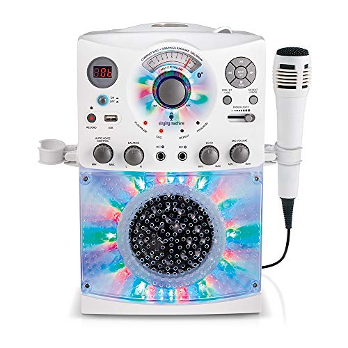 Singing Machine SML385UW Bluetooth Karaoke System with LED Disco Lights, CD+G, USB, and Microphone, White