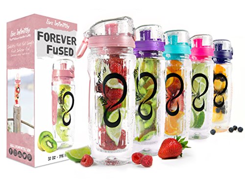 Live Infinitely 32 oz. Infuser Water Bottles - Featuring a Full Length Infusion Rod, Flip Top Lid, Dual Hand Grips & Recipe Ebook Gift (Rose Gold, 32 oz)