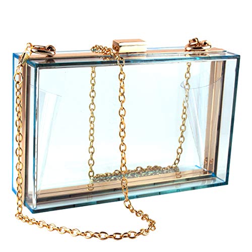 Women Clear Purse Acrylic Clear Clutch Bag, Shoulder Handbag With Removable Gold Chain Strap (light blue)