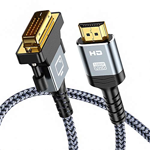 HDMI to DVI Cable (6 Feet) Bi-Directional Nylon Braid Support 1080P Full DVI-D Male to HDMI Male High Speed Adapter Cable Gold Plated for PS4, PS3,HDMI Male A to DVI-D