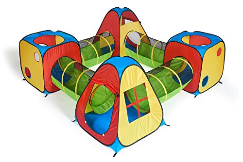 UTEX 8 in 1 Pop Up Children Play Tent House with 4 Tunnel, 4 Tents for Boys, Girls, Babies and Toddlers for Indoor and Outdoor Use