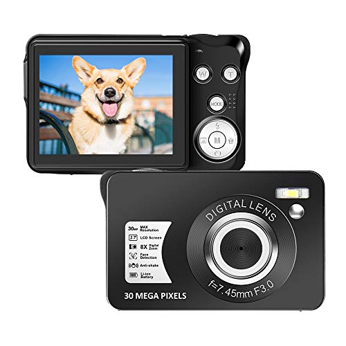 Digital Camera 2.7 Inch LCD Rechargeable HD Digital Camera Compact Camera Pocket Digital Cameras 30 Mega Pixels with 8X Zoom for Adult Seniors Students Kids