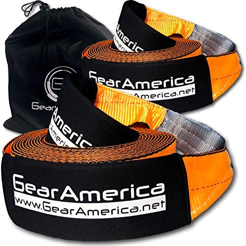 GearAmerica 2PK Recovery Tow Straps 4' x 30' | Ultra Heavy Duty 45,000 lbs (22.5 US Tons) Strength | Triple Reinforced Loops + Protective Sleeves | Emergency Truck Towing | Free Storage Bag + Tie