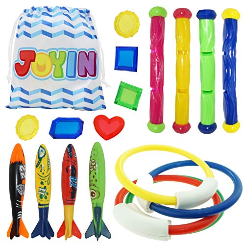 JOYIN Underwater Swimming/Diving Pool Toy Rings (4 pcs) , Diving Sticks (4 pcs) and toypedo bandits(4 pcs) with Under Water Treasures Gift Set Bundle