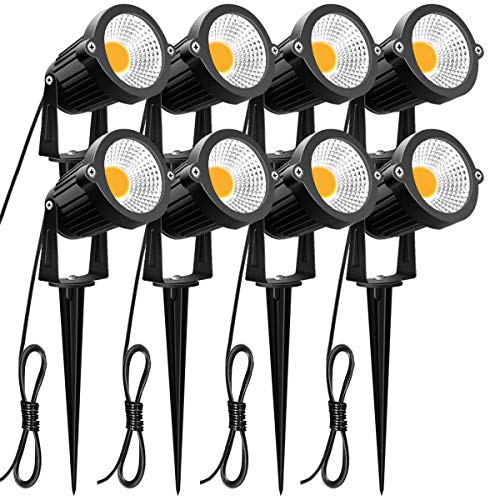 ZUCKEO 5W LED Landscape Lights 12V 24V Garden Lights Waterproof Warm White Walls Trees Flags Outdoor Landscape Spotlights with Stakes (8 Pack)