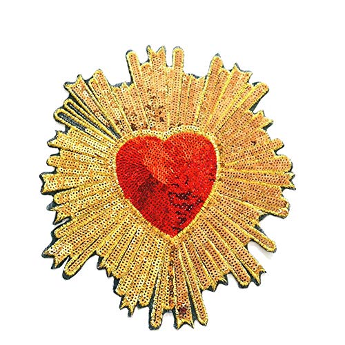 1 Pcs Embroidery Heart Large Patch Handmade Sequin Patches for Clothing DIY Applique Embroidered Flowers (Style 9)