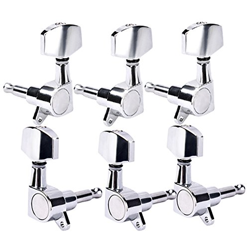 ATCG Guitar Tuning Pegs 6 Pieces 3L3R Chrome Tuners Machine Heads Knobs for Acoustic or Electric Musician Instrument Parts Accessories Guitar String Tuning Peg Replacement (Silver)