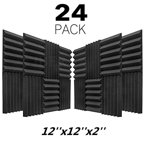 JBER 24 Pack Charcoal Acoustic Panels 2' X 12' X 12' Studio Foam Wedges Fireproof Soundproof Padding Wall Panels