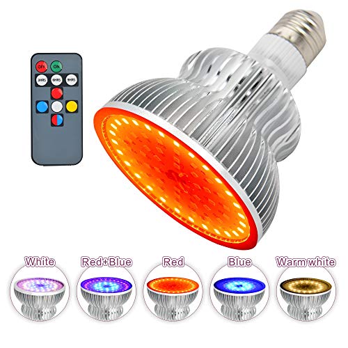 Growing Light Bulbs,MOWASS 50W LED Grow Light with Remote,Full Spectrum Plant Lamp for Indoor Plants,Timer Setting,No Noise,Good Heat Dissipation for All Growth Periods Plants (E26/E27,64LEDs)