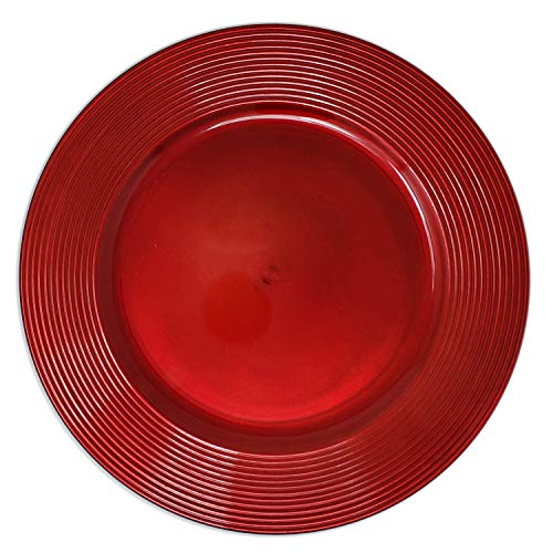 #1 Beautiful Luxurious Elegant Round Shiny Dinnerware 13' Charger Plates Wedding Christmas Anniversary Formal Charger Service Dining Entertaining Home Party Decor Holiday(8, Red)