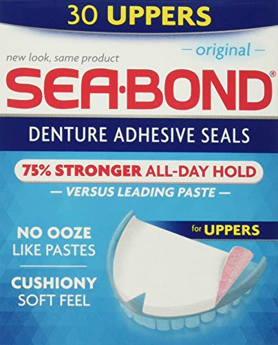 Sea Bond Secure Denture Adhesive Seals, Original Uppers, Zinc Free, All Day Hold, Mess Free, 30 Count