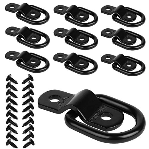 JCHL D Rings Tie Down Anchors Hooks for Trailer Truck Bed Bracket Enclosed Points Pickup Camper Surface Mount D-Ring Heavy Duty 1/4' 2400 Pound Capacity (10-Pack)