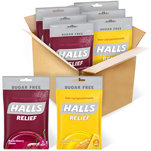 Hall's (HAM9L) HALLS Relief Variety Pack Honey Lemon and Black Cherry Sugar Free Cough Drops, 6 Packs of 25 Drops (150 Total Drops)