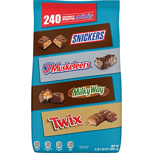 Mars SNICKERS, TWIX, 3 MUSKETEERS and MILKY WAY Minis Size Easter Bulk Chocolate Candy Variety Mix, 67.2-Ounce 240 Pieces (Packaging May Vary)