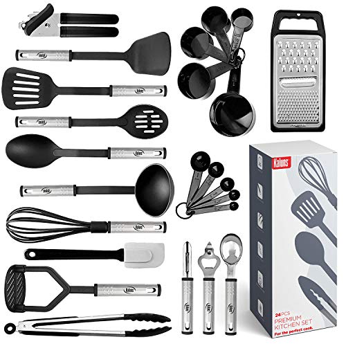 Kitchen Utensil Set 24 Nylon and Stainless Steel Utensil Set, Non-Stick and Heat Resistant Cooking Utensils Set, Best Kitchen Tools, Useful Pots and Pans Accessories and Kitchen Gadgets