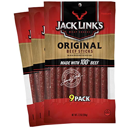 Jack Links Beef Snack Sticks, Original, 27 Count (Pack of 3, 7.2 oz. Bags) – Great Protein Meat Stick with 4g of Protein per Serving, Made with 100% Premium Beef