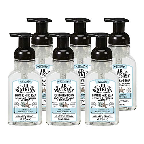 J.R. Watkins Foaming Hand Soap, Ocean Breeze, 6 Pack, Scented Foam Handsoap for Bathroom or  Kitchen, USA Made and Cruelty Free, 9 fl oz