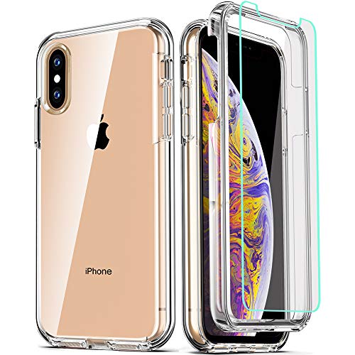 COOLQO iPhone Xs Max Case, Compatible for iPhone Xs Max Cases with [2 x Tempered Glass Screen Protector] Clear 360 Full Body Coverage Silicone [Military Protective] Shockproof Phone Cover 6.5 Inch