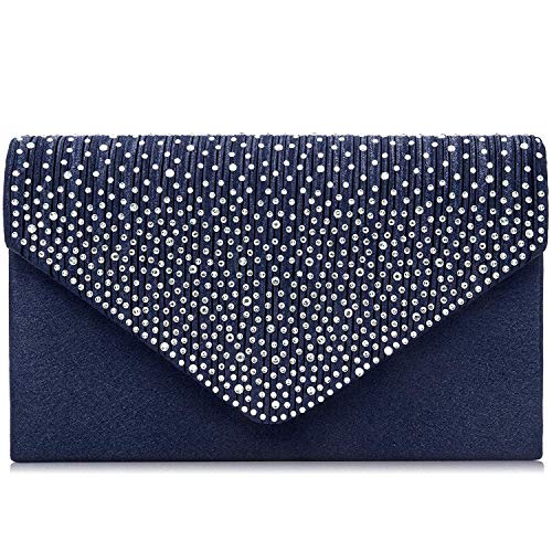 Milisente Evening Bag for Women, Glitter Rhinestone Wedding Evening Purse Crystal Envelope Crossbody Shoulder Clutch Bags(Navy Blue)